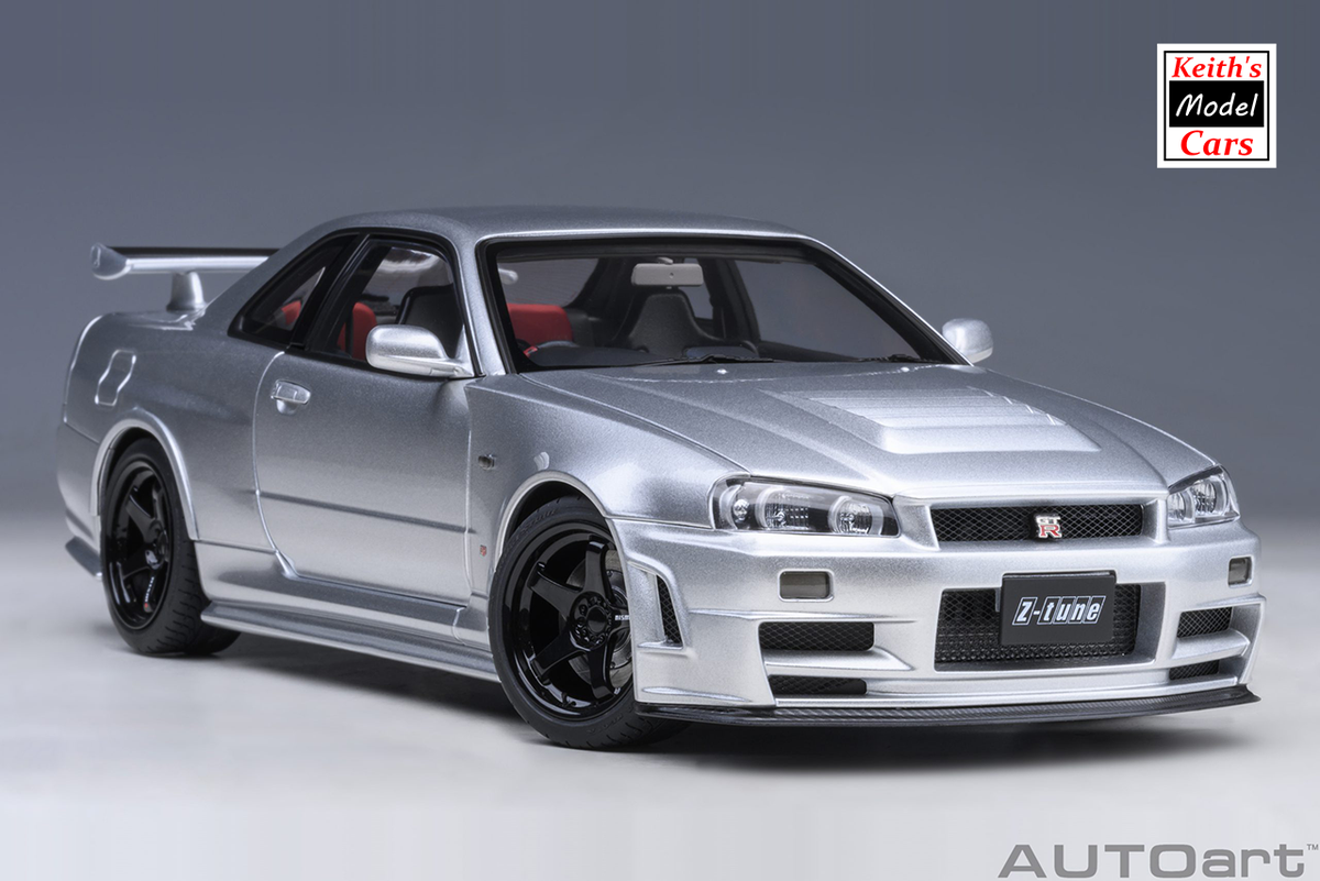 1:18 Scale AUTOart Models Nissan Skyline GT-R (R34) Z-Tune in Z-Tune Silver  (AA77461)