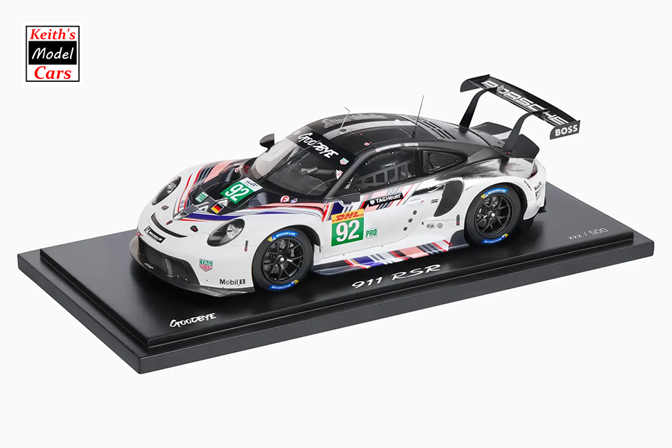 1:18 Scale Spark Models Porsche 911 RSR (991) No.92 - 8Hrs of Bahrain 2022  - 