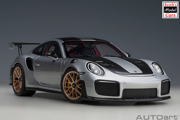 1:18 Scale AUTOart Models Porsche 911 GT2 RS Weissach Package in GT Silver  (AA78174)