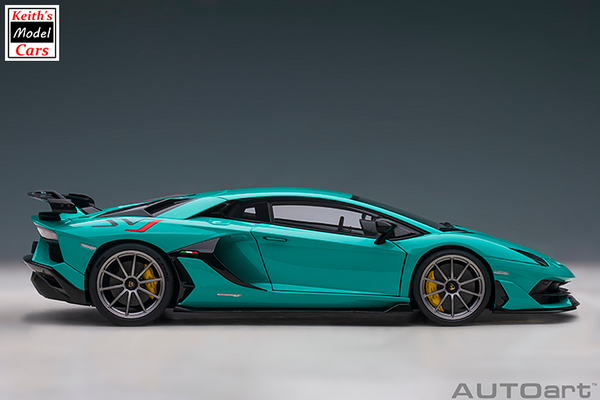 [1/18 Scale] Lamborghini Aventador SVJ in Blu Glauco/Solid Blue by AUTOart Models